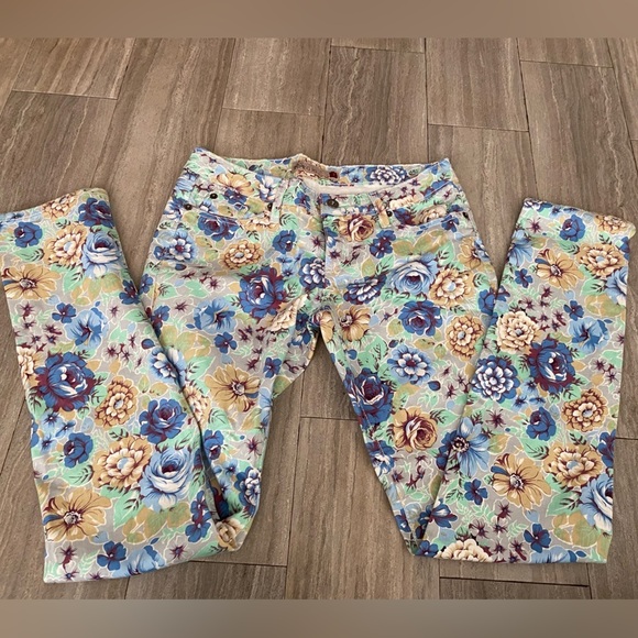 gjg Pants - GJG Womens Skinny Jeans Pants Size 7 Juniors Blue Floral Low Rise Stretch